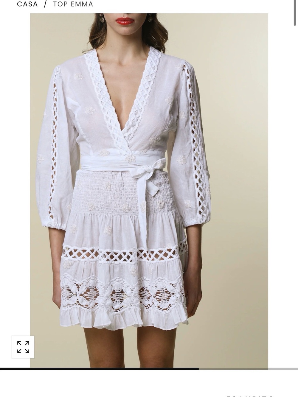 Queen of Moda White Embroidered Tie-Front Cropped Top